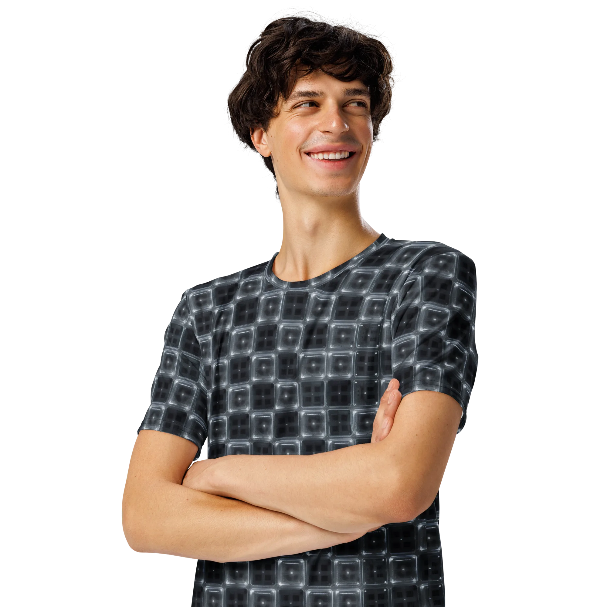 Chrome Grid on Men's Crew Neck T-Shirt — Left Front