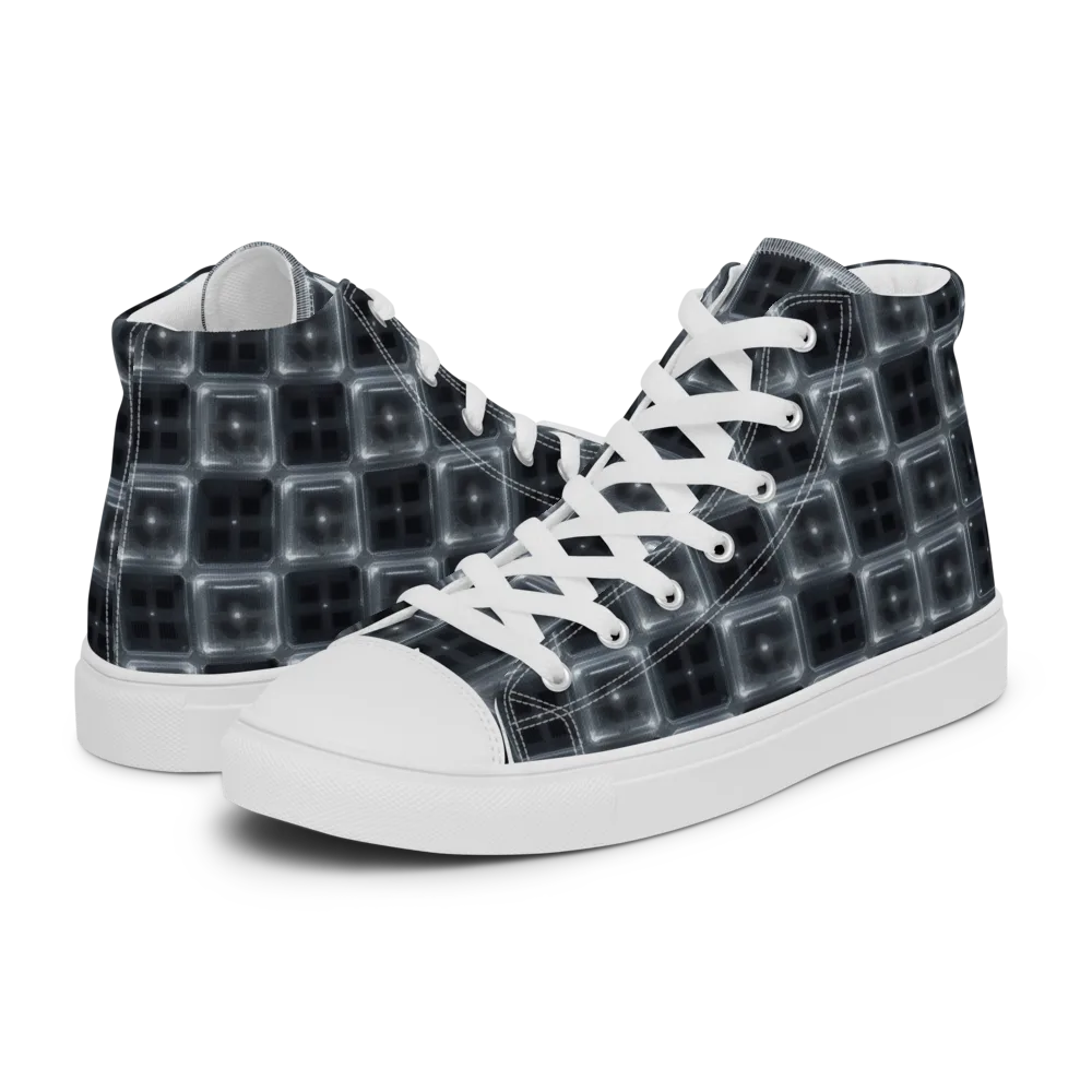 Chrome Grid on Men's High Top Canvas Shoes — Left