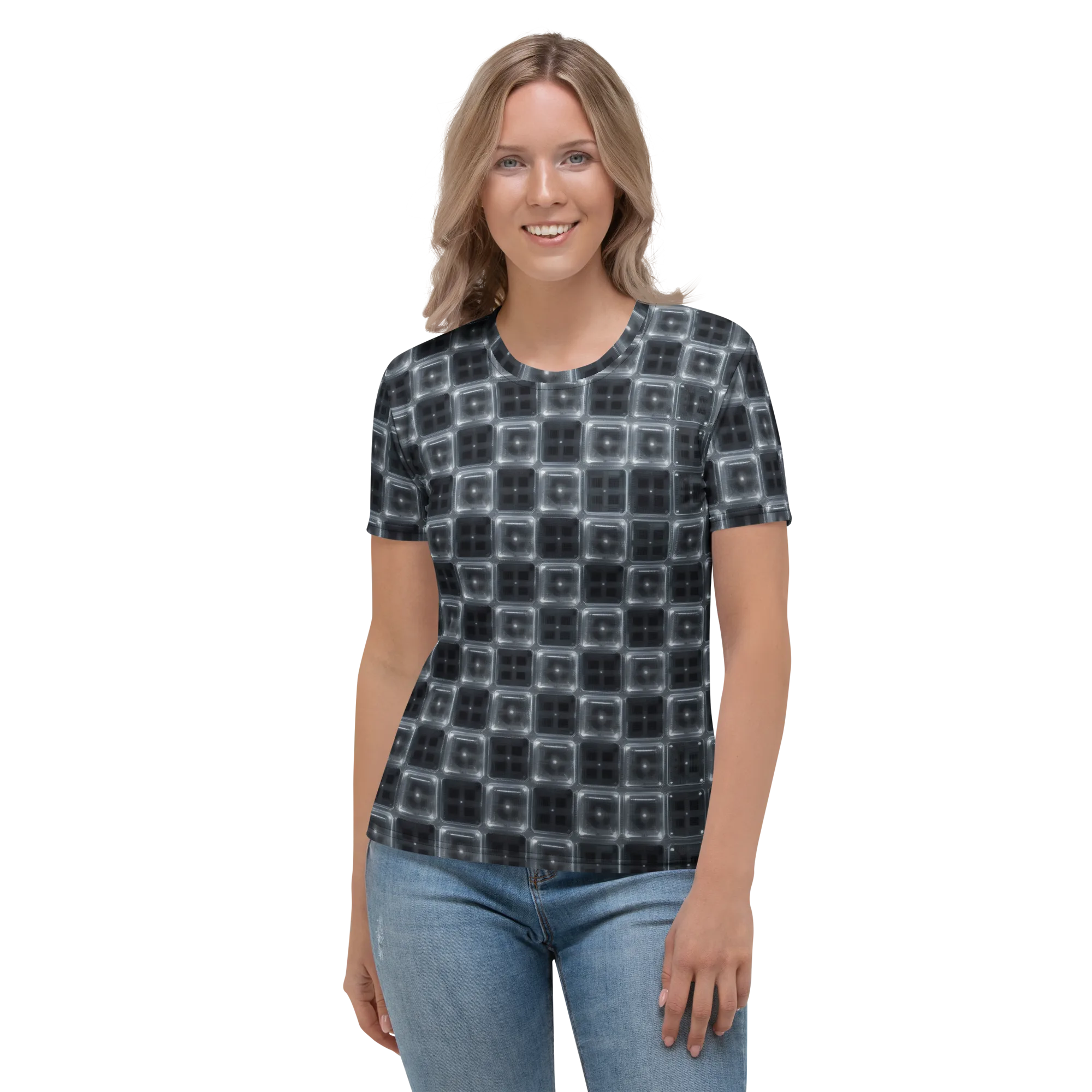 Chrome Grid on Women's Crew Neck T-Shirt — Front