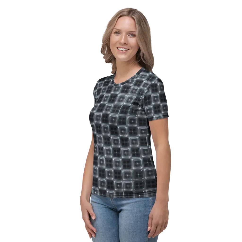 Chrome Grid on Women's Crew Neck T-Shirt — Left