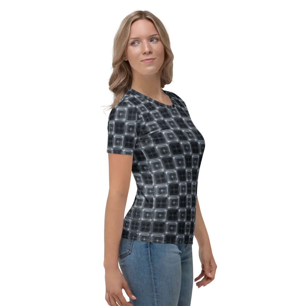 Chrome Grid on Women's Crew Neck T-Shirt — Right