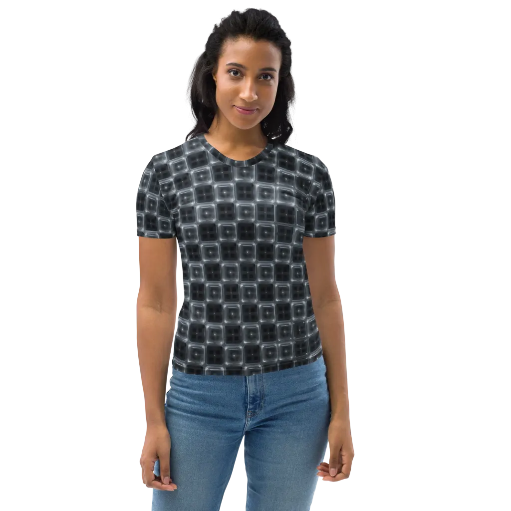 Chrome Grid on Women's Crew Neck T-Shirt — Front