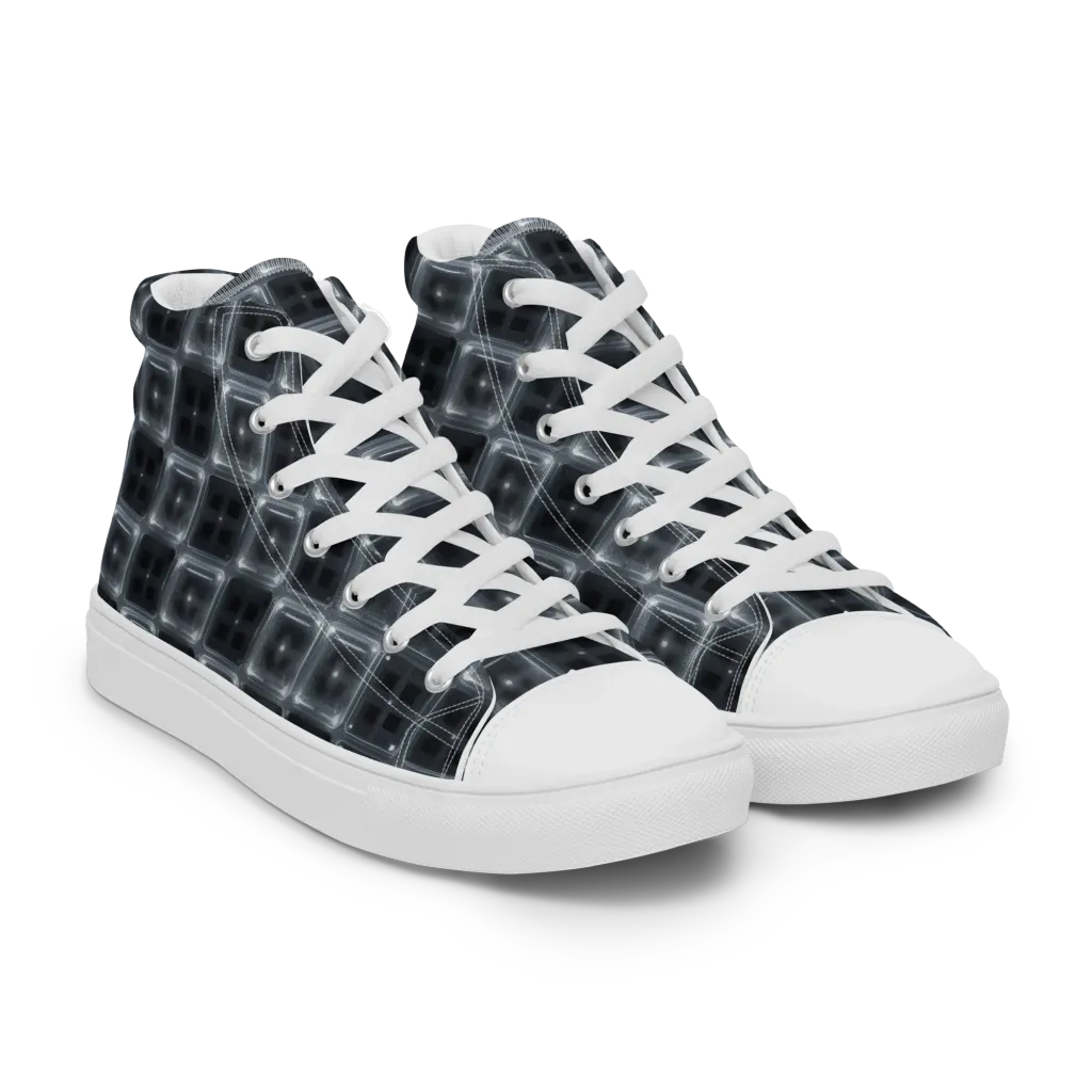 Chrome Grid on Women's High Top Canvas Shoes — Right Front
