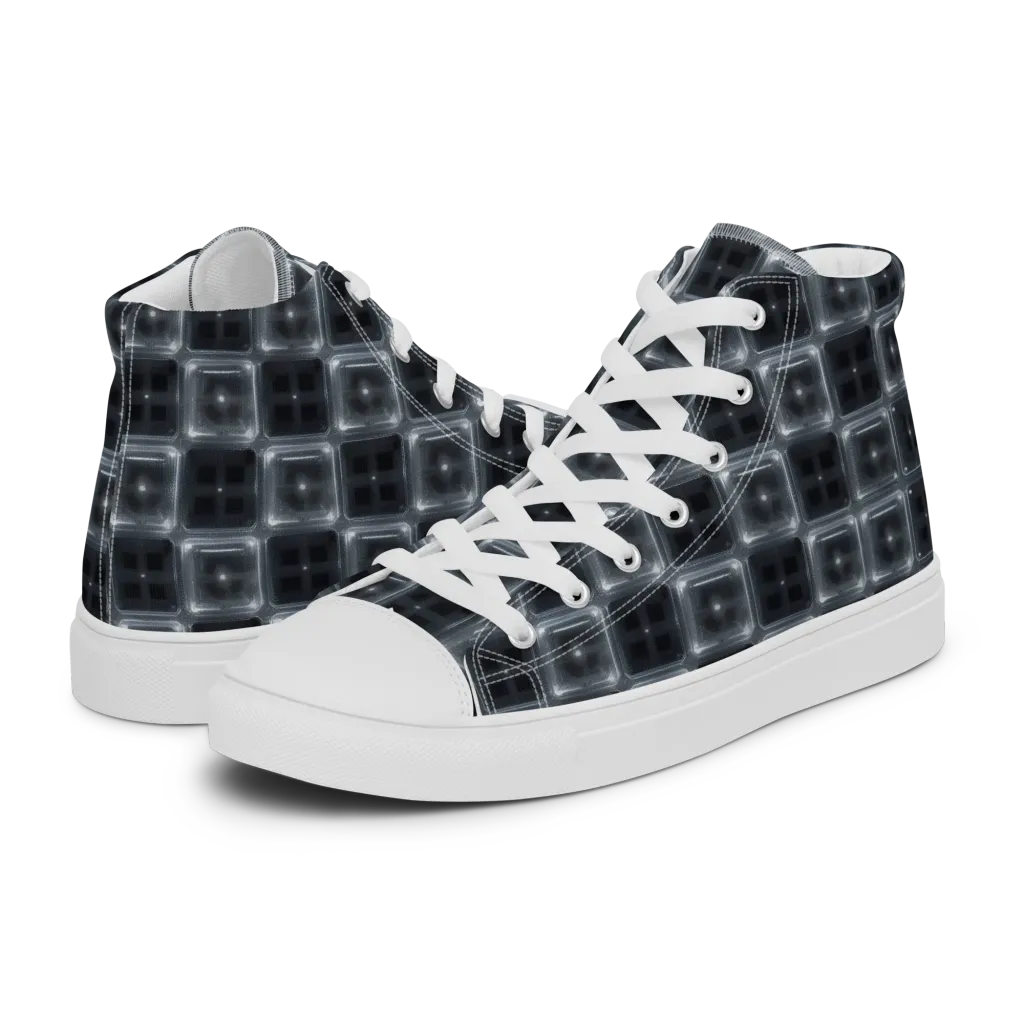 Chrome Grid on Women's High Top Canvas Shoes — Left