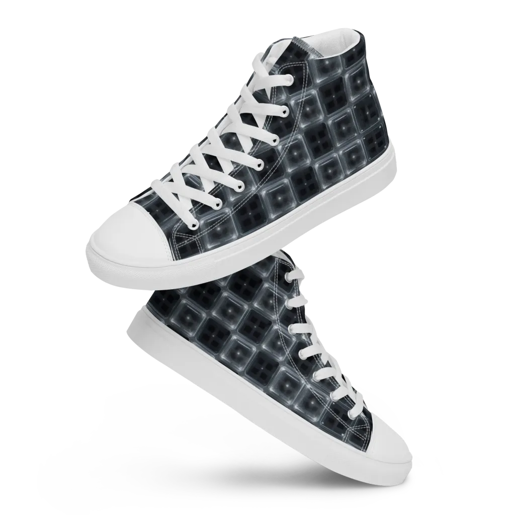 Chrome Grid on Women's High Top Canvas Shoes — Front