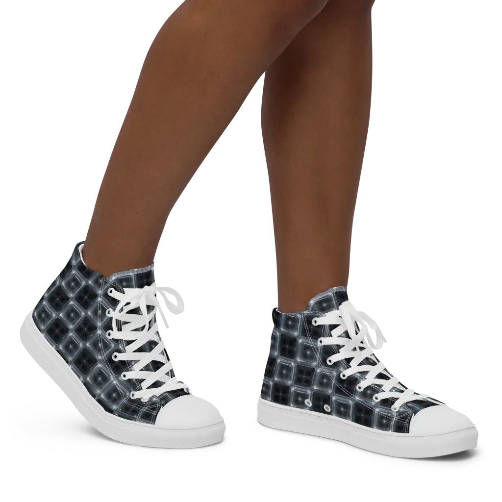 Chrome Grid on Women's High Top Canvas Shoes — Right