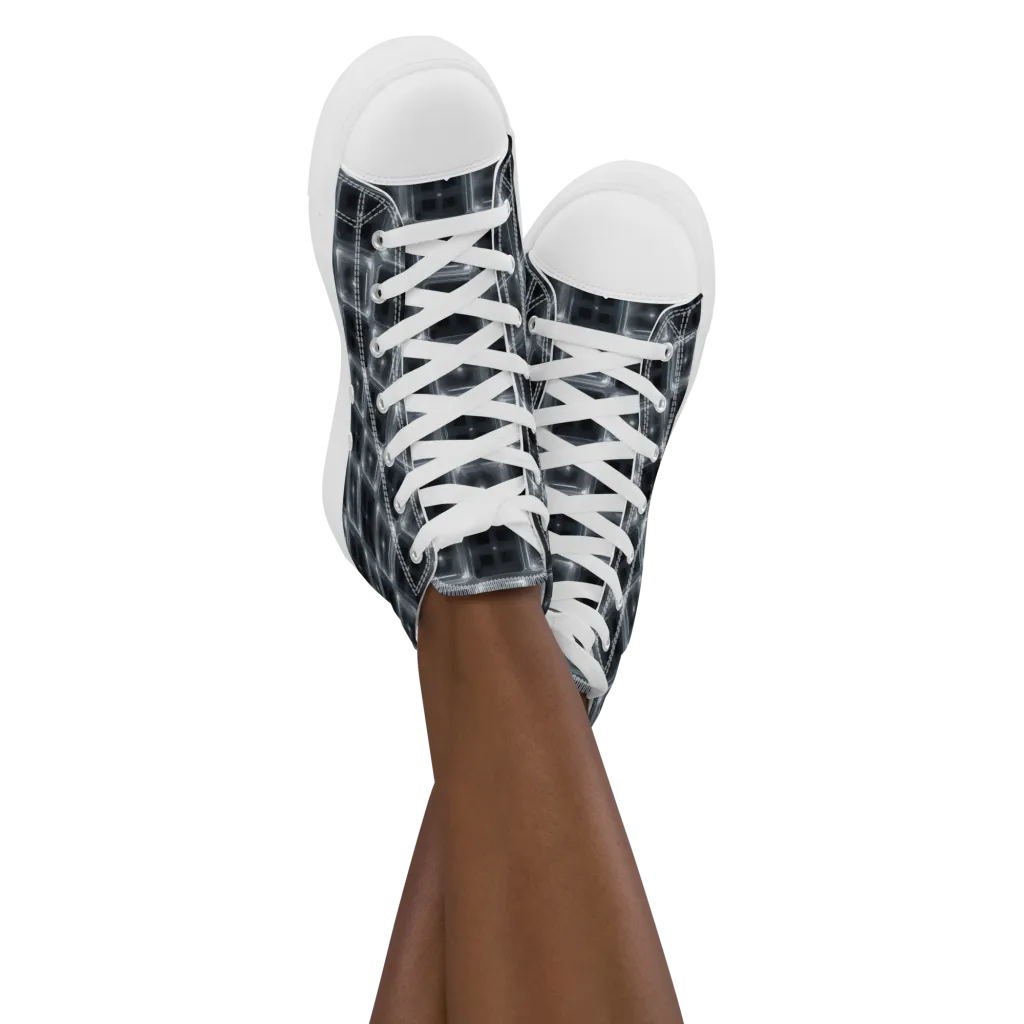 Chrome Grid on Women's High Top Canvas Shoes — Front