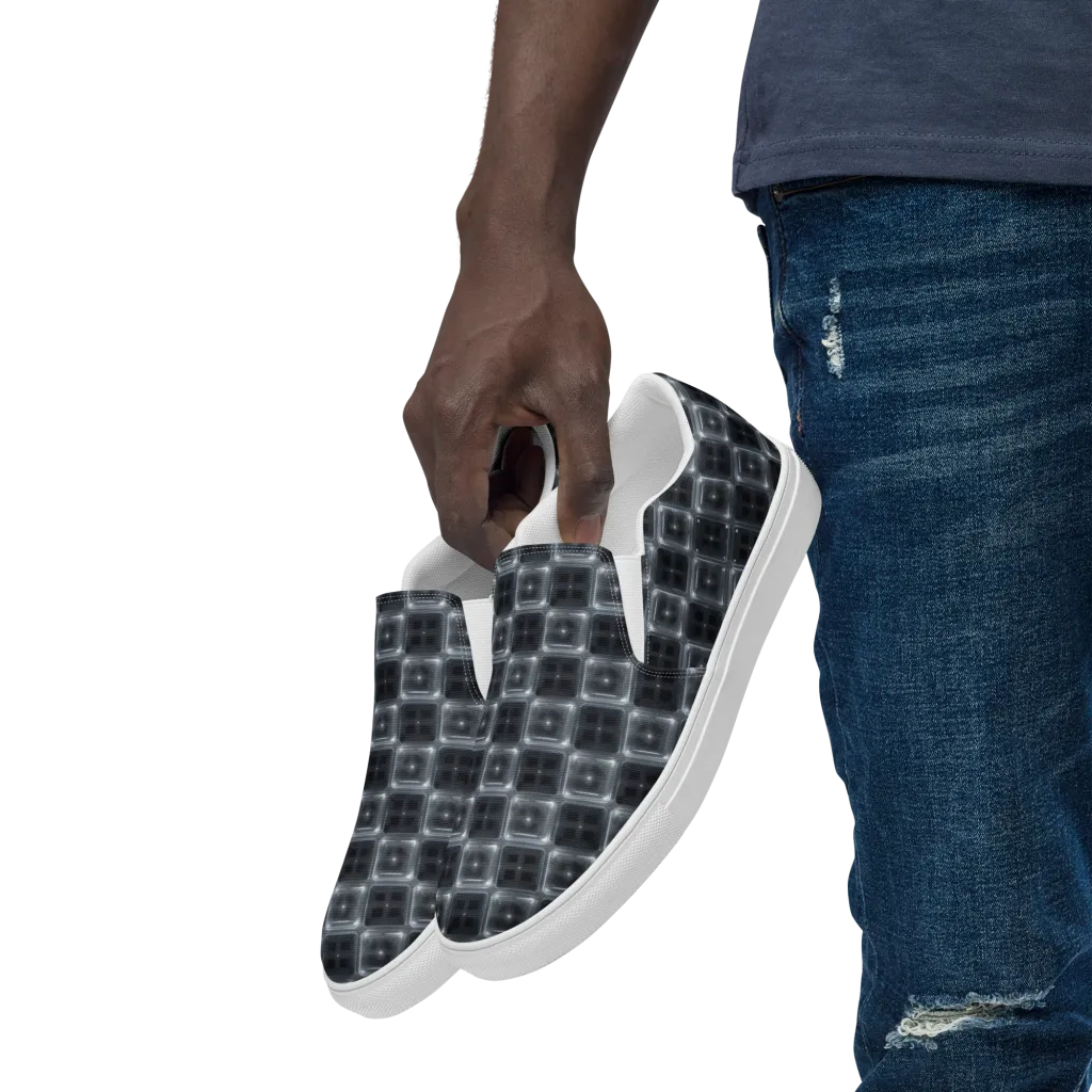 Chrome Grid on Men's Slip-On Canvas Shoes — Left Front