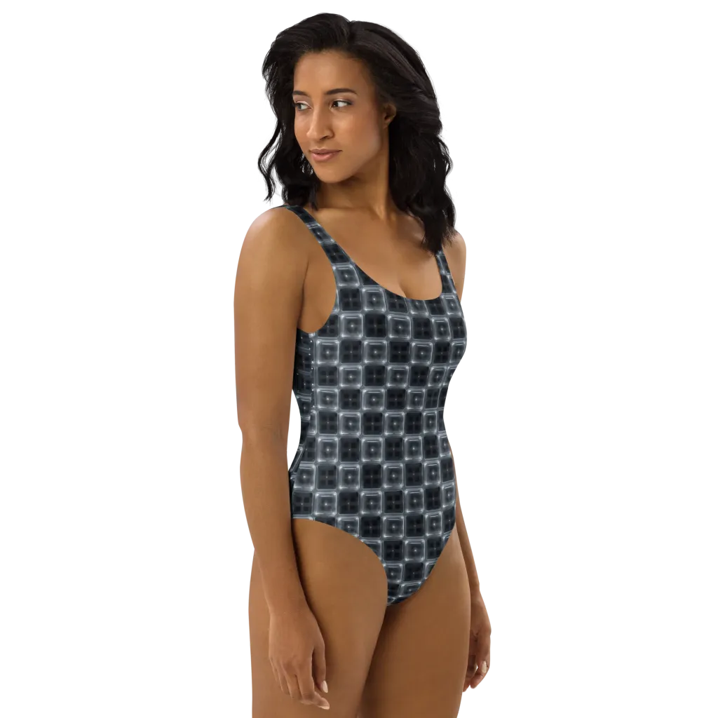 Chrome Grid on One-Piece Swimsuit — Right