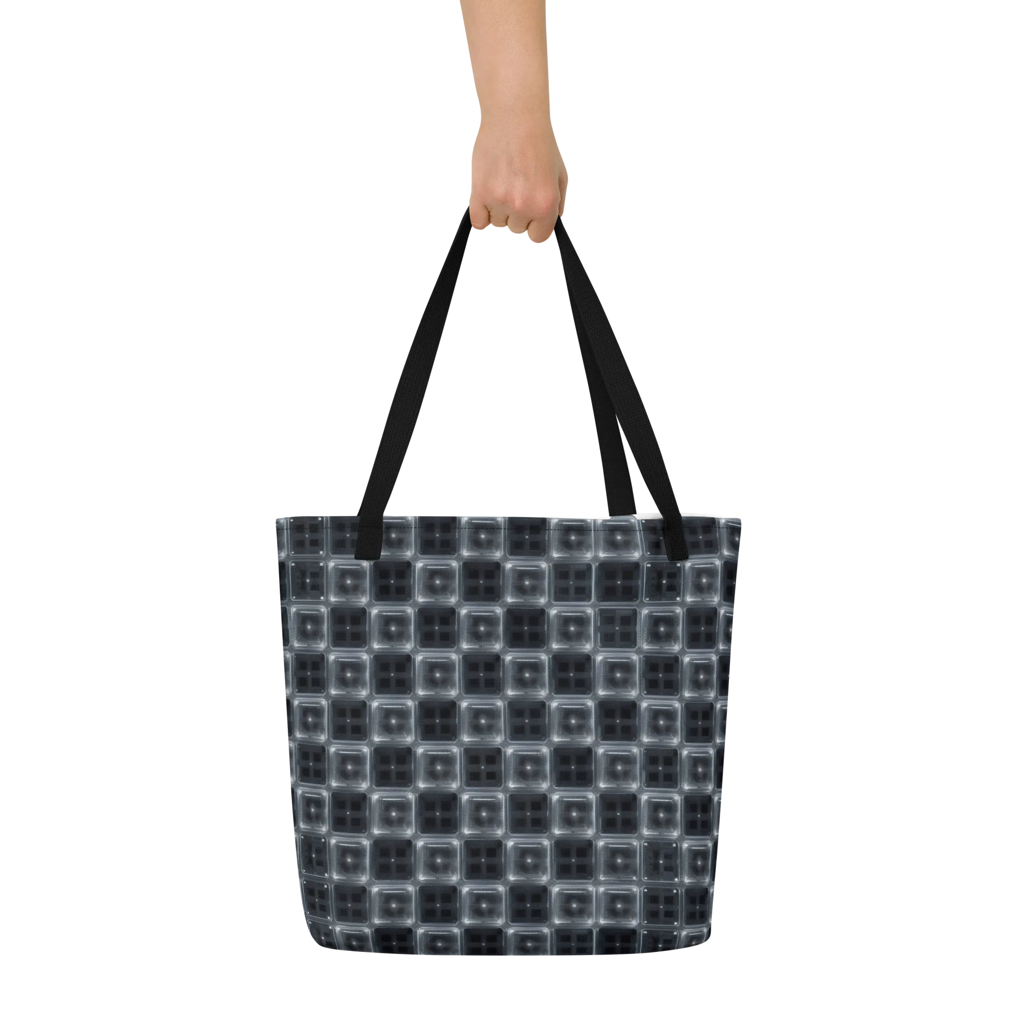 Chrome Grid on Large Tote Bag W/ Pocket — Front