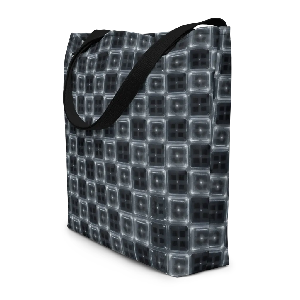 Chrome Grid on Large Tote Bag W/ Pocket — Front