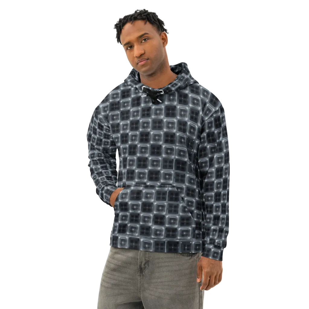Chrome Grid on Cotton Hoodie — Left Front