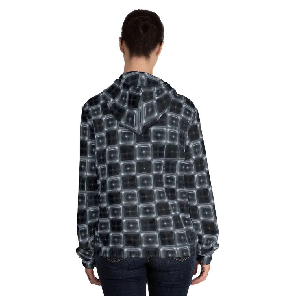 Chrome Grid on Women's Full-Zip Hoodie — Back On Person