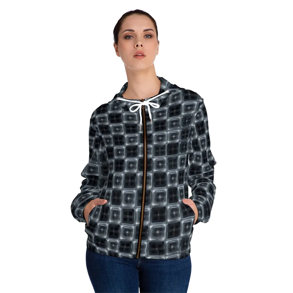 Chrome Grid on Women's Full-Zip Hoodie — Front On Person