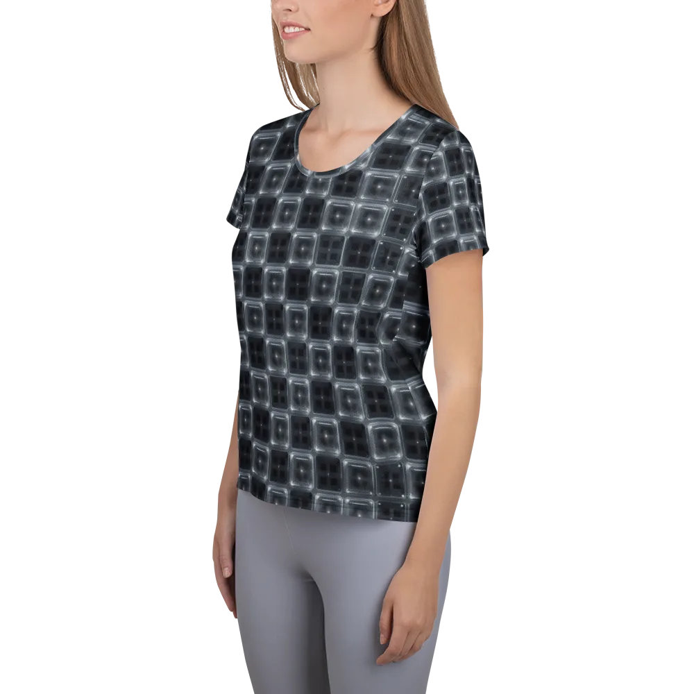 Chrome Grid on Women's Athletic T-Shirt — Left