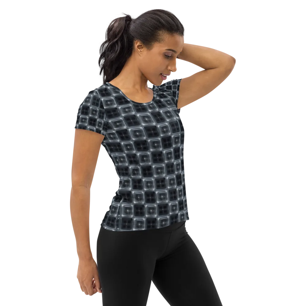Chrome Grid on Women's Athletic T-Shirt — Right