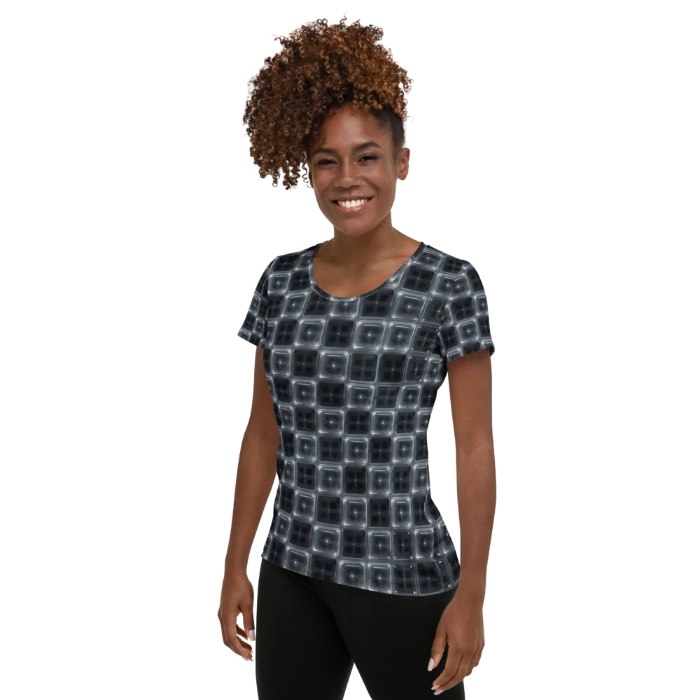 Chrome Grid on Women's Athletic T-Shirt — Left