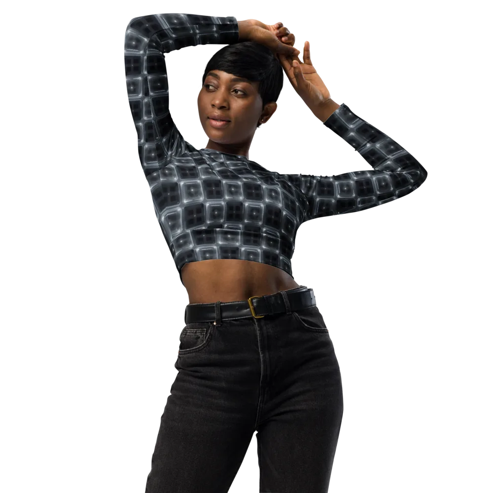 Chrome Grid on Long Sleeve Crop Top — Front