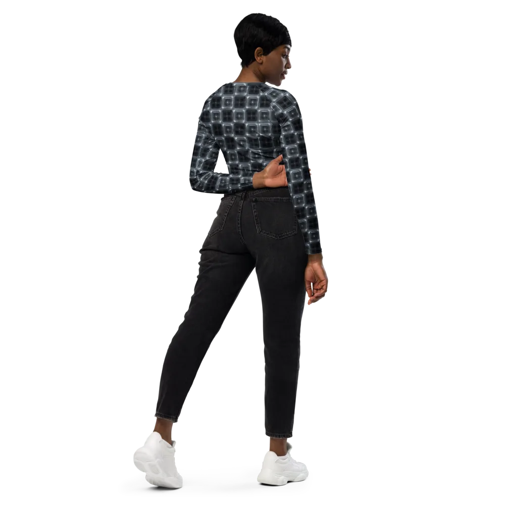Chrome Grid on Long Sleeve Crop Top — Right Back