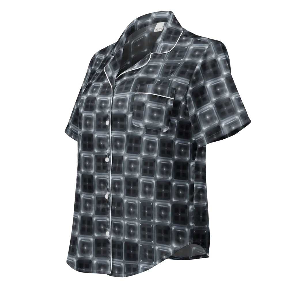 Chrome Grid on Women's Short Sleeve Pajama Top — Left Front