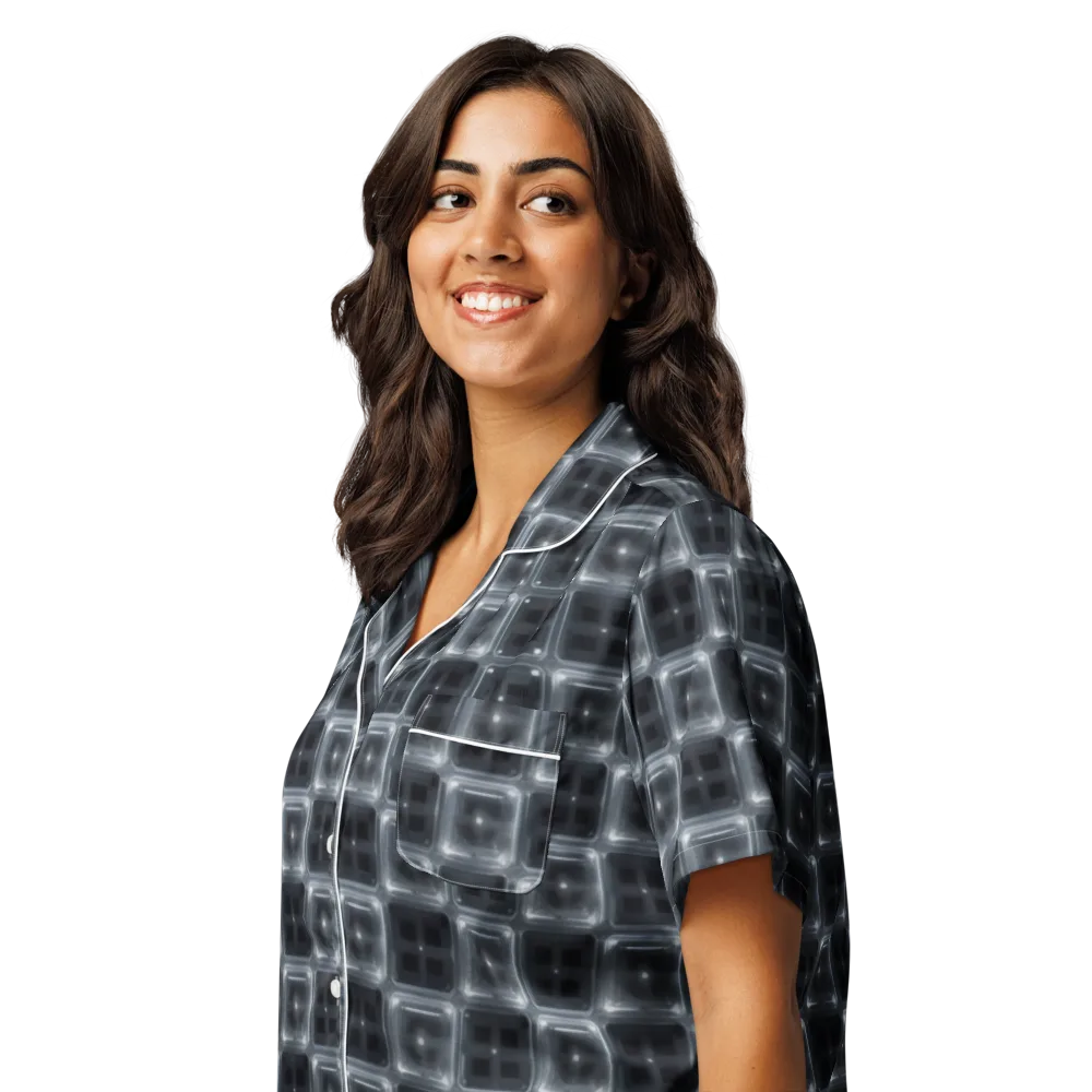 Chrome Grid on Women's Short Sleeve Pajama Top — Left Front