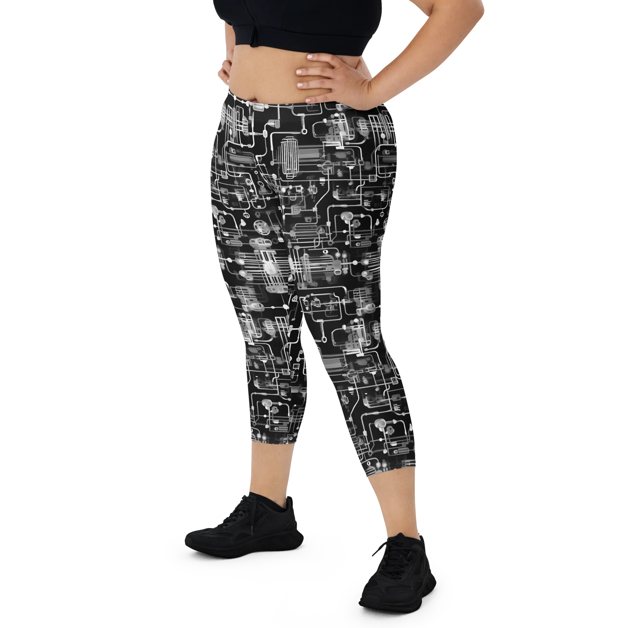 Noir Circuit on Capri Leggings — Front