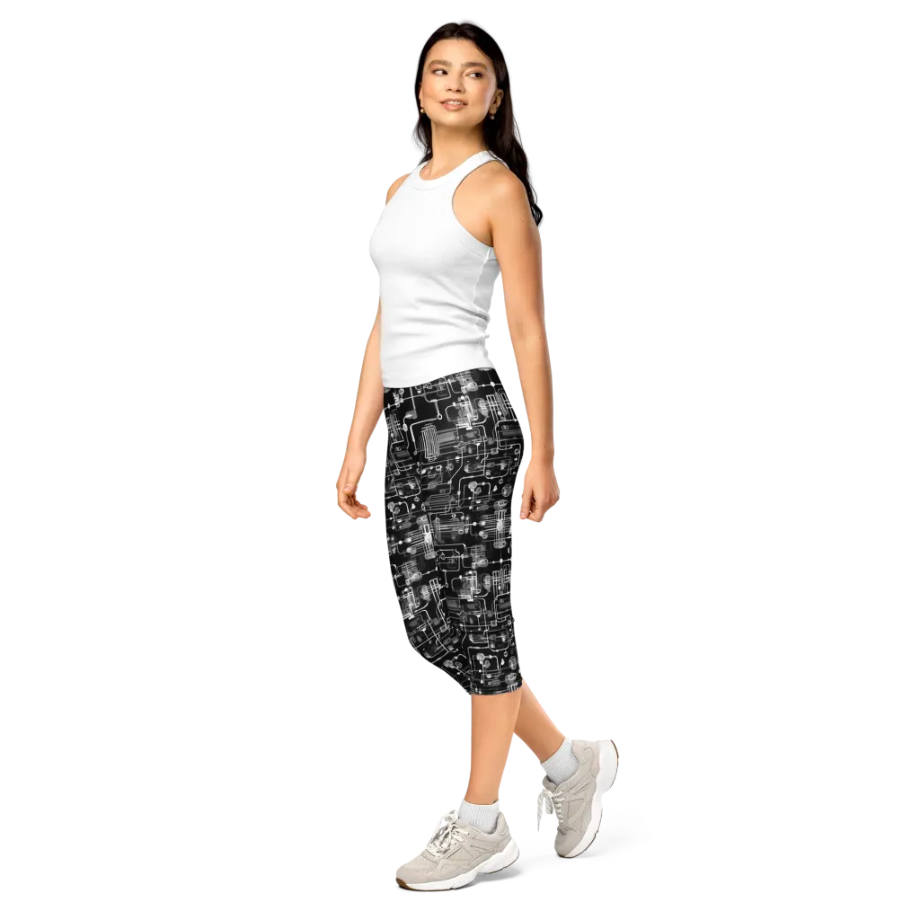 Noir Circuit on Capri Leggings — Left Front
