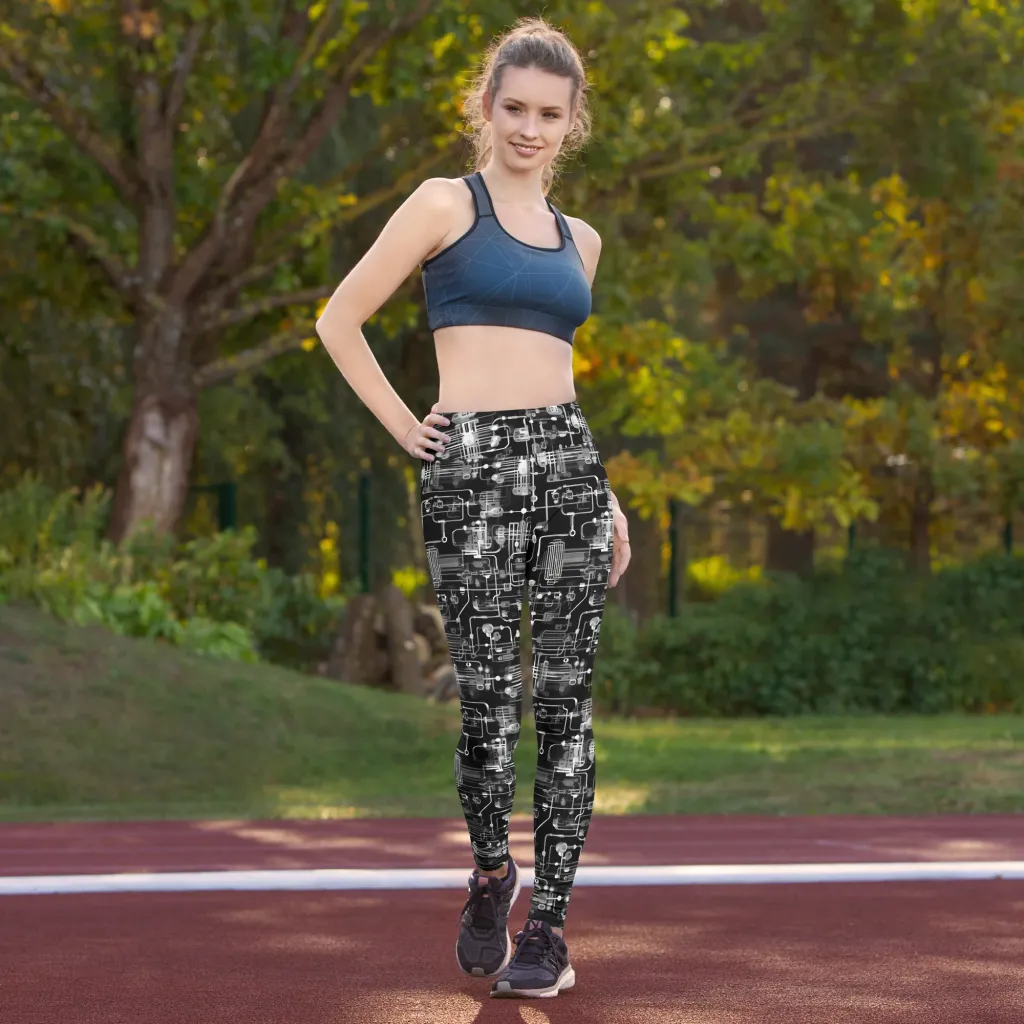 Noir Circuit on Yoga Leggings — Front