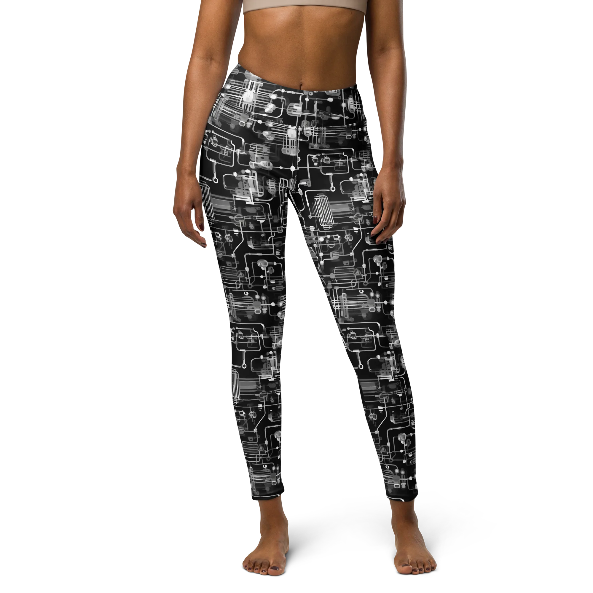 Noir Circuit on Yoga Leggings — Front