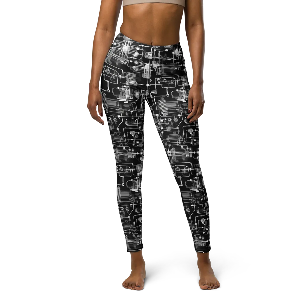 Noir Circuit on Yoga Leggings — Front