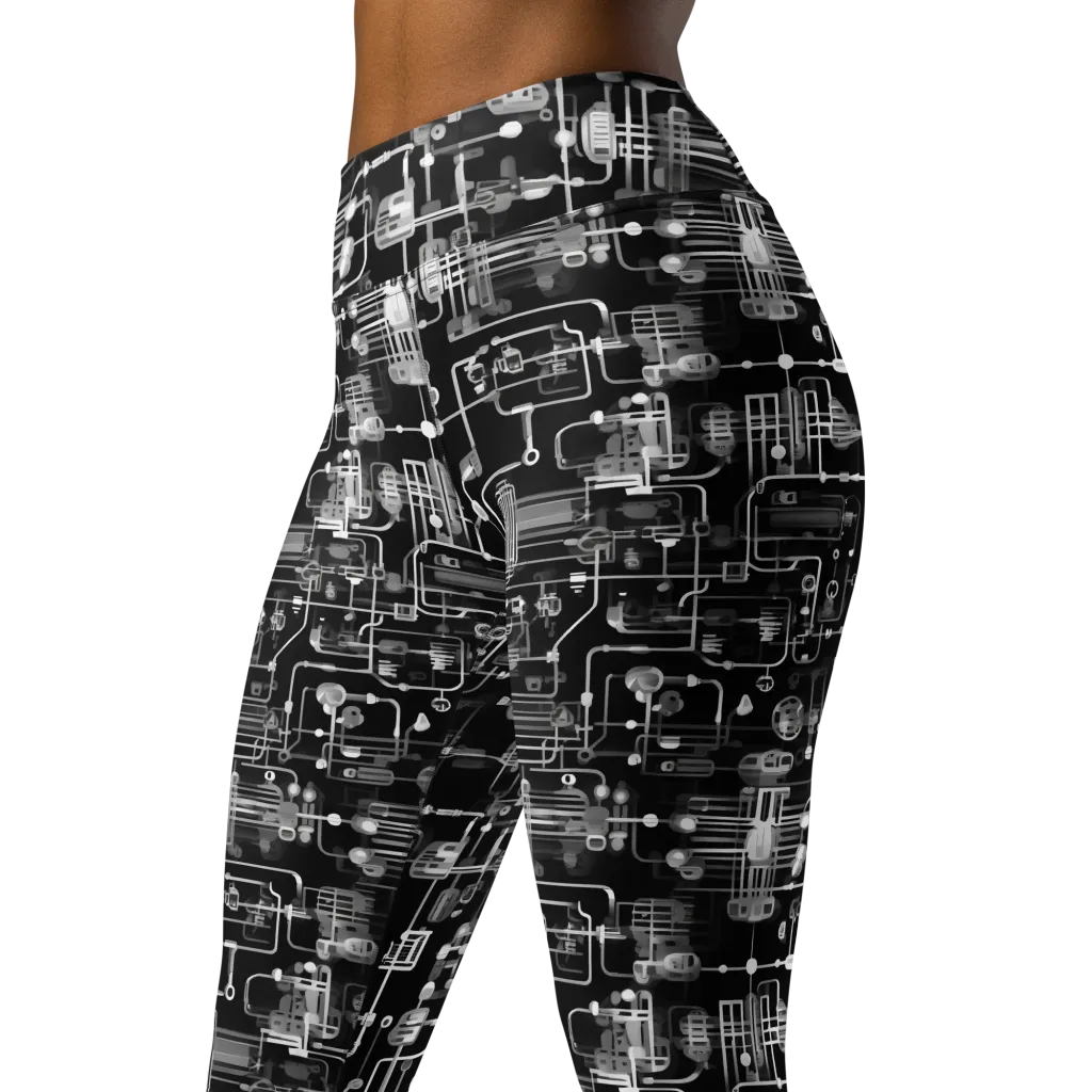 Noir Circuit on Yoga Leggings — Left Front