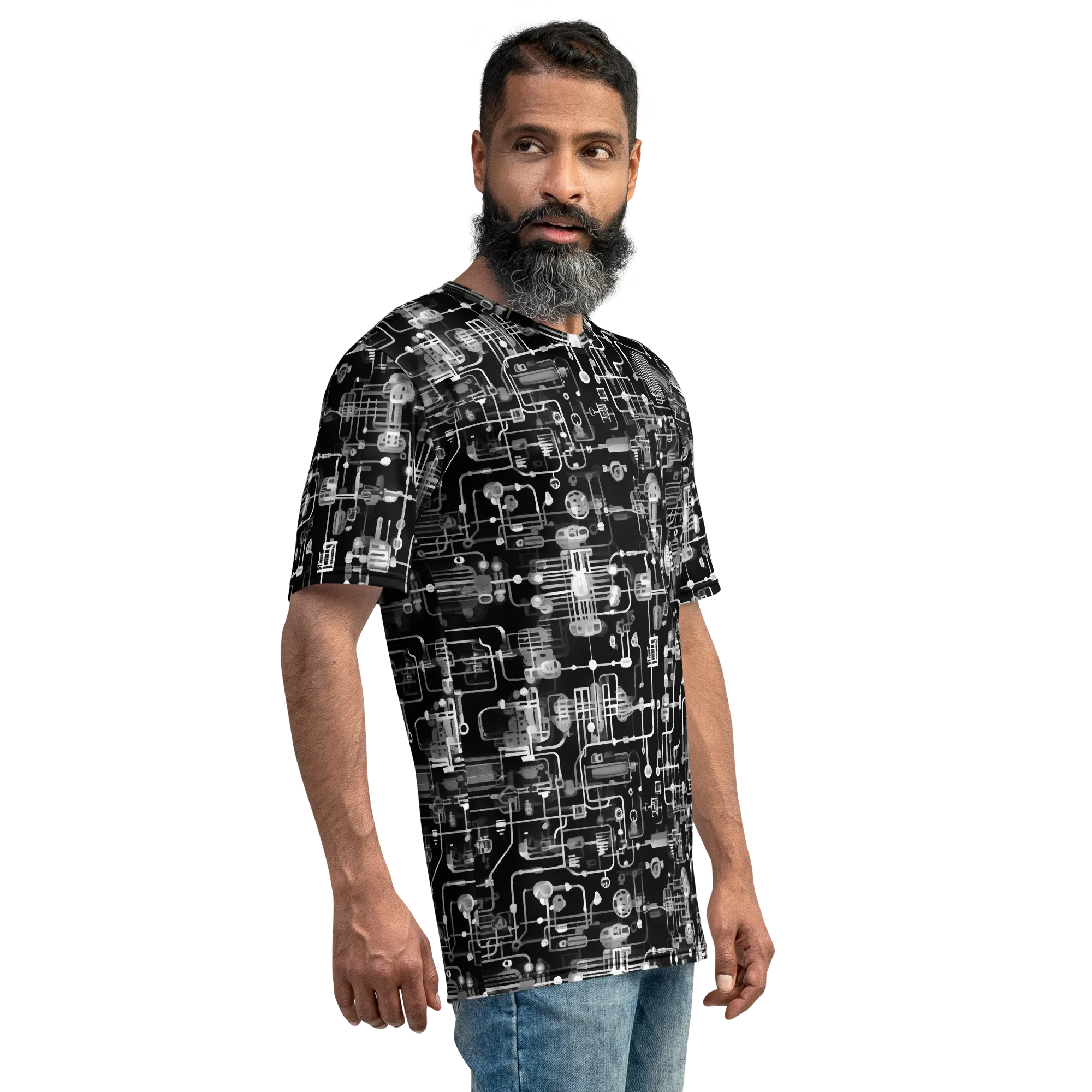Noir Circuit on Men's Crew Neck T-Shirt — Right