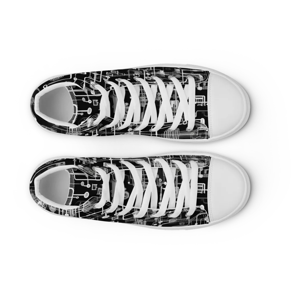 Noir Circuit on Men's High Top Canvas Shoes — Front