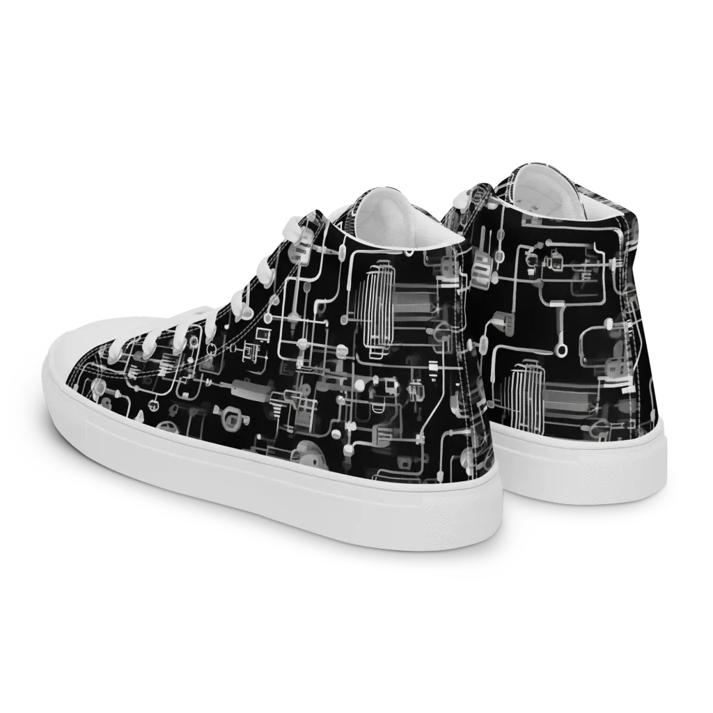 Noir Circuit on Men's High Top Canvas Shoes — Left Back