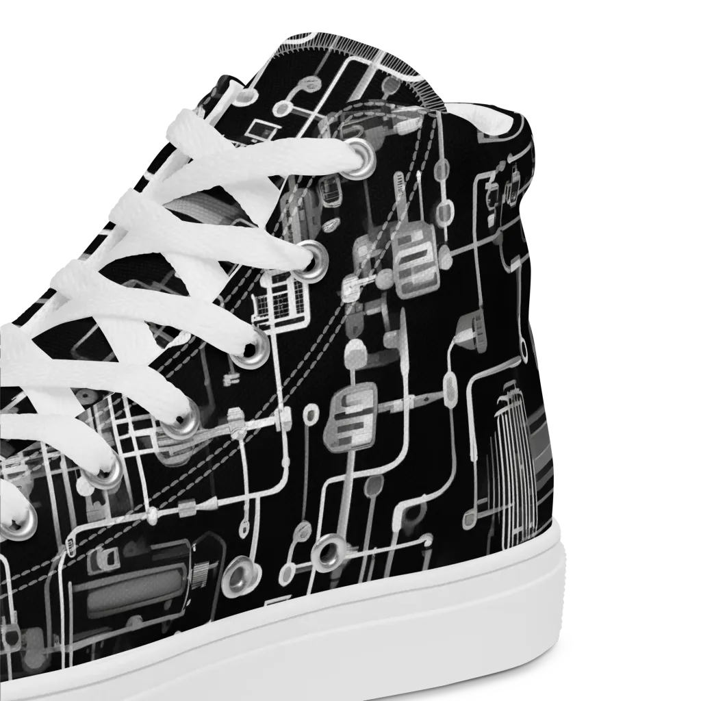 Noir Circuit on Men's High Top Canvas Shoes — Product details 2