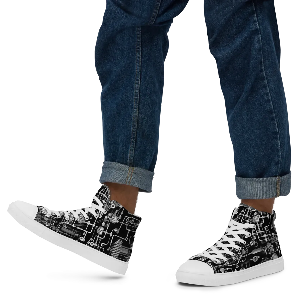 Noir Circuit on Men's High Top Canvas Shoes — Left