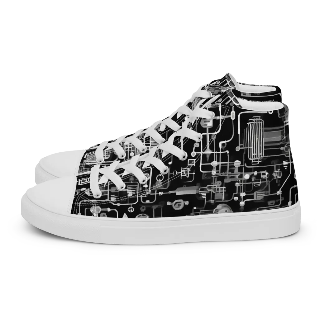 Noir Circuit on Women's High Top Canvas Shoes — Left