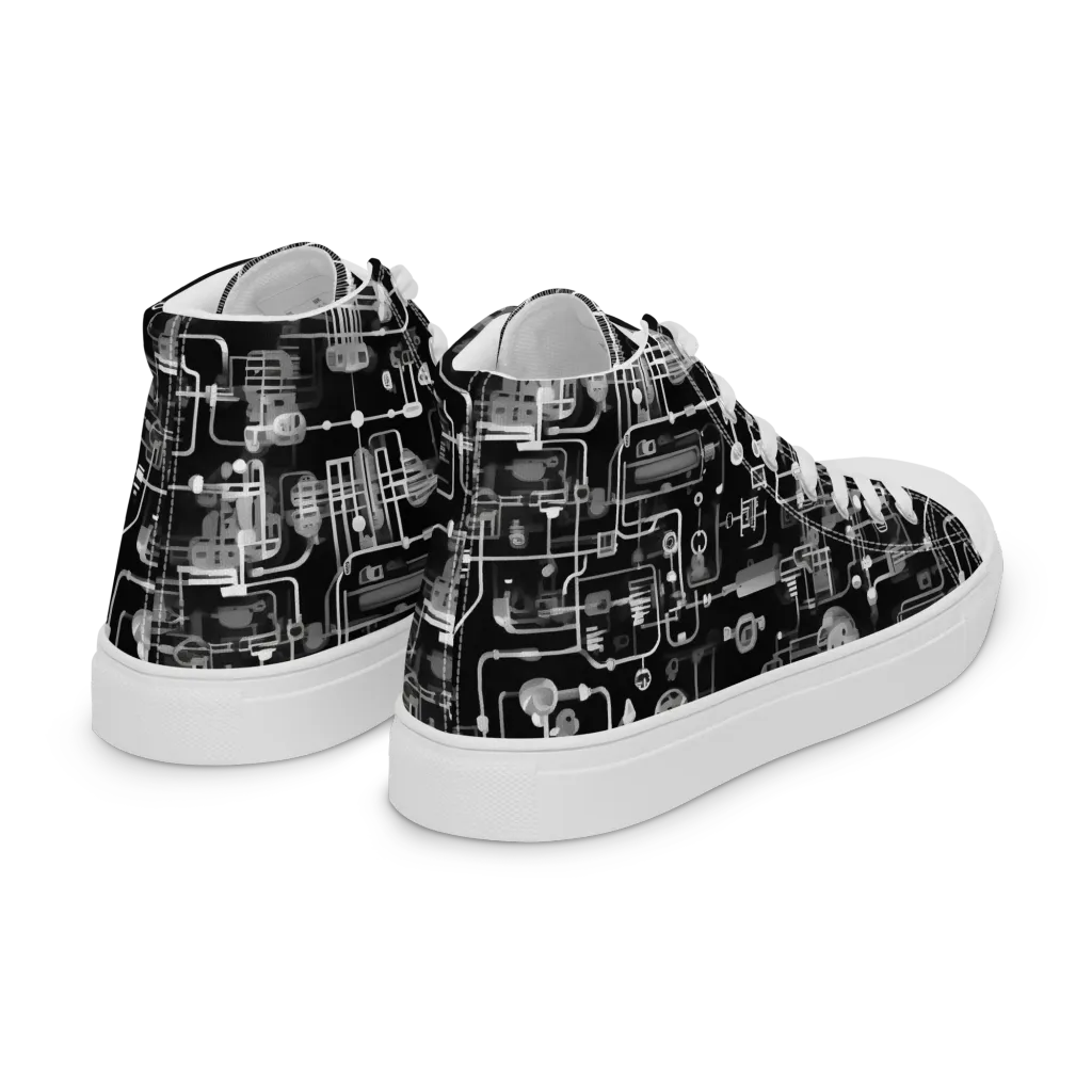 Noir Circuit on Women's High Top Canvas Shoes — Right Back