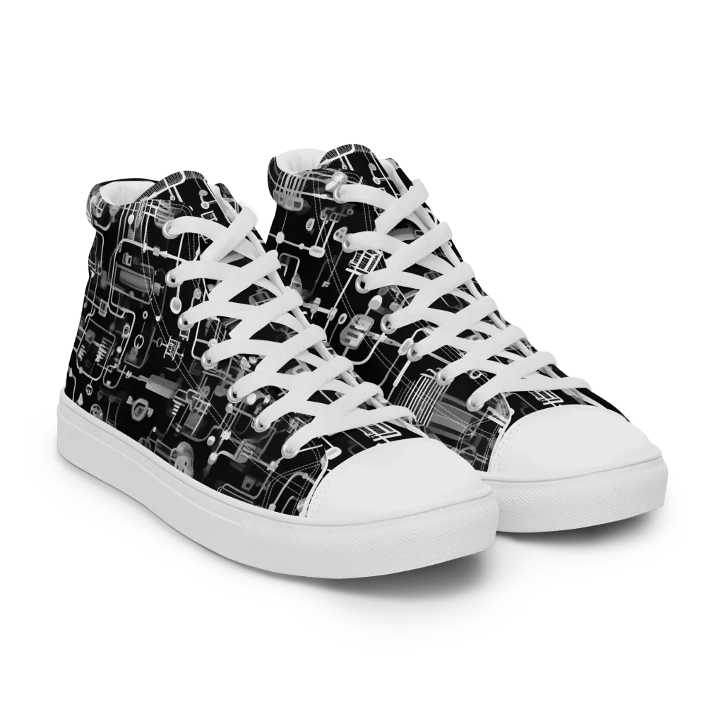 Noir Circuit on Women's High Top Canvas Shoes — Right Front