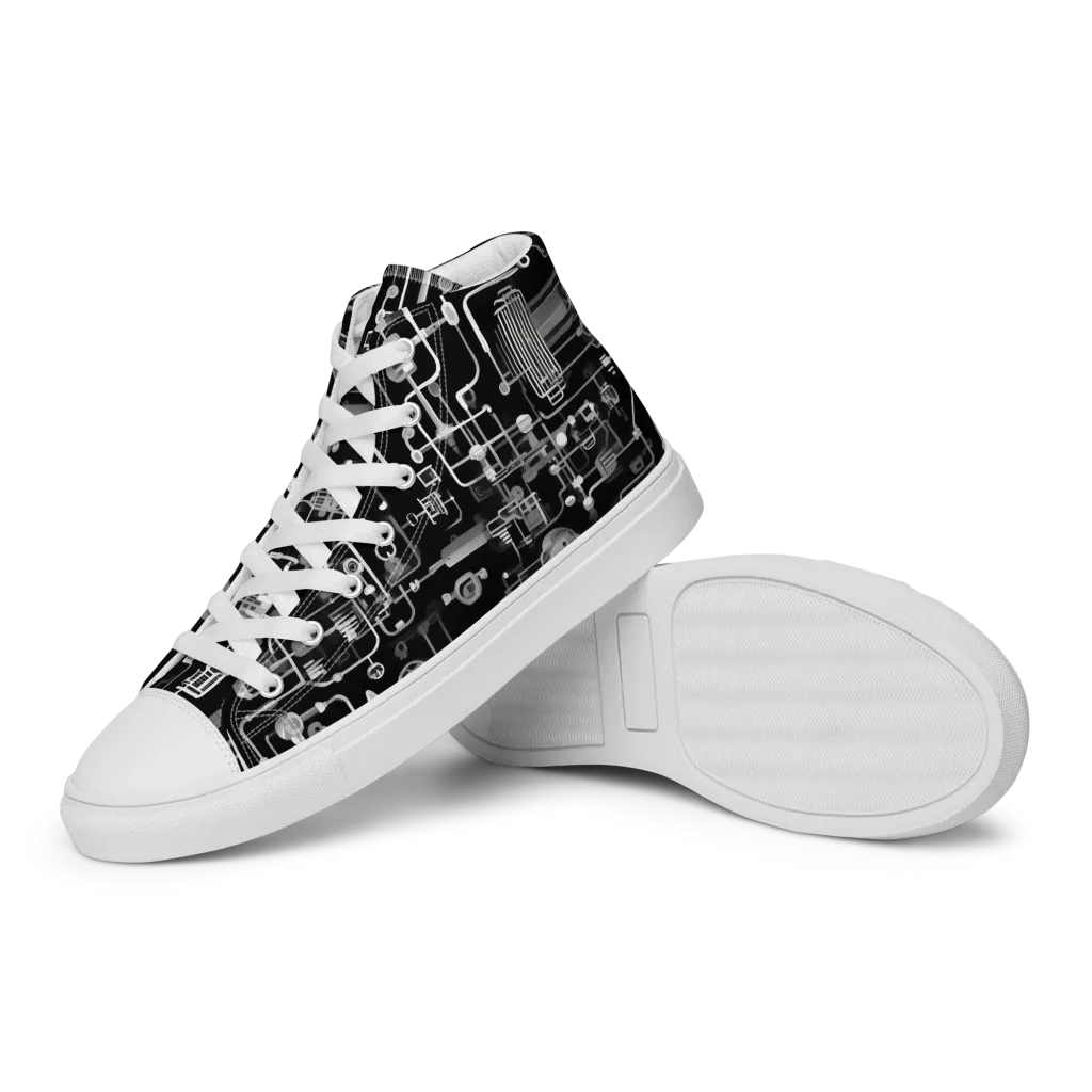Noir Circuit on Women's High Top Canvas Shoes — Left