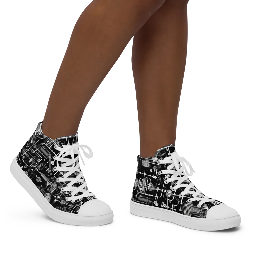 Noir Circuit on Women's High Top Canvas Shoes — Right