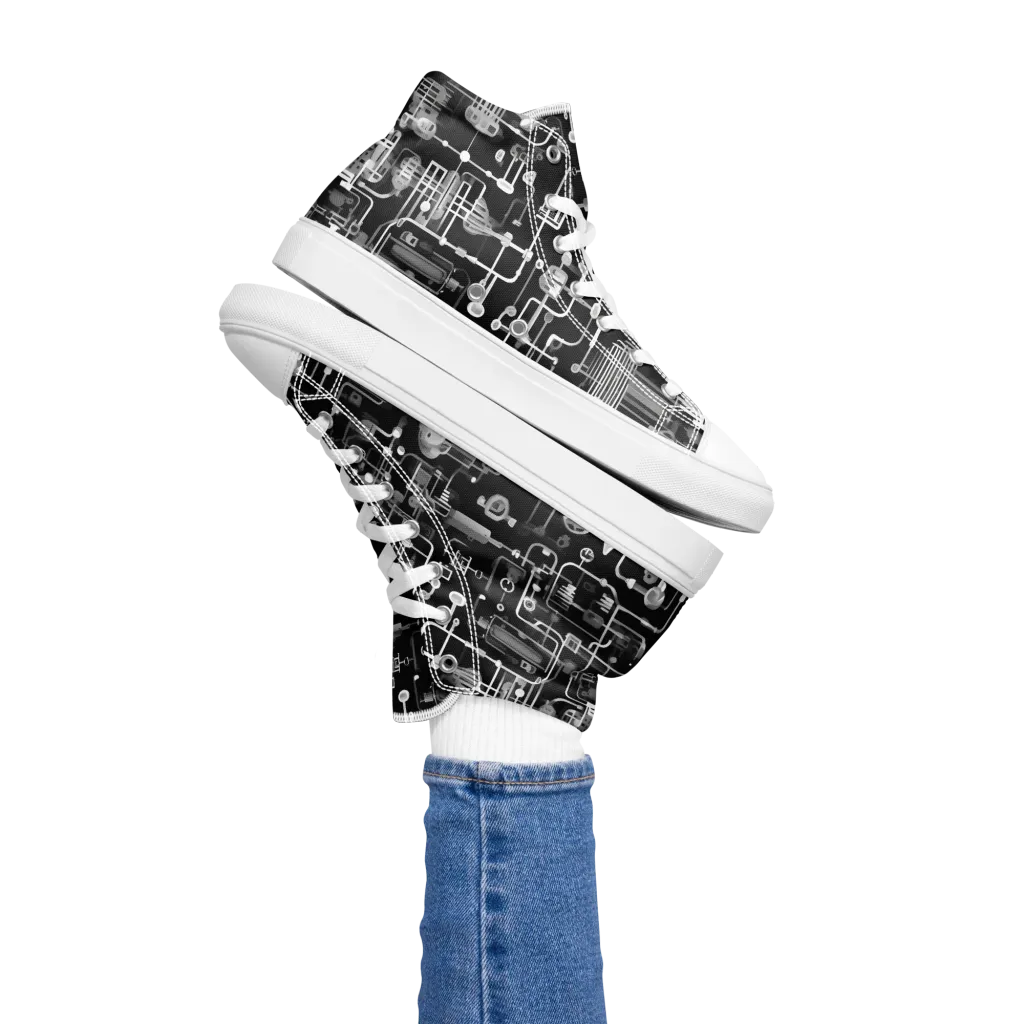 Noir Circuit on Women's High Top Canvas Shoes — Left