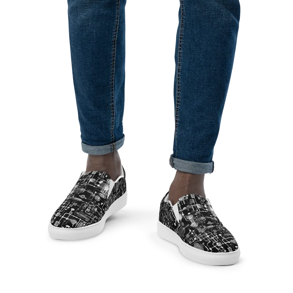 Noir Circuit on Men's Slip-On Canvas Shoes — Front