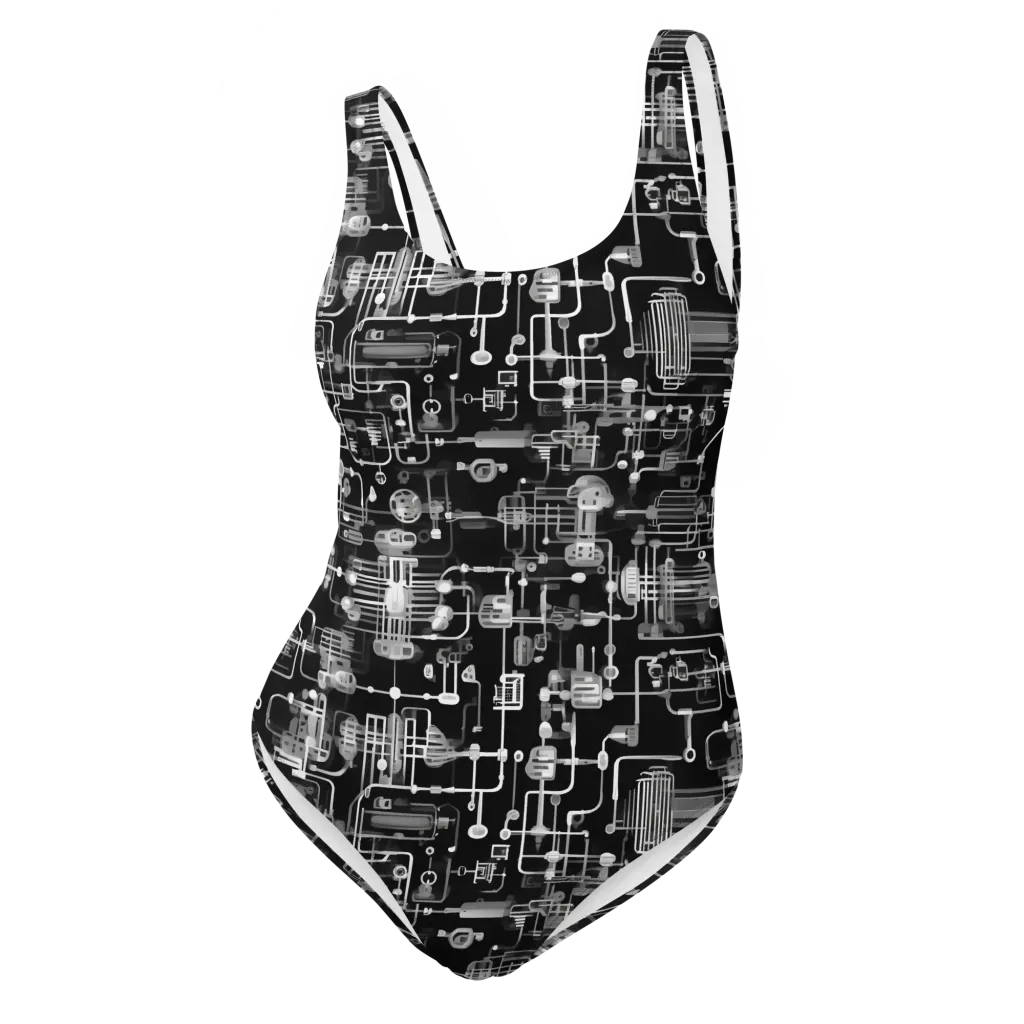 Noir Circuit on One-Piece Swimsuit — Front