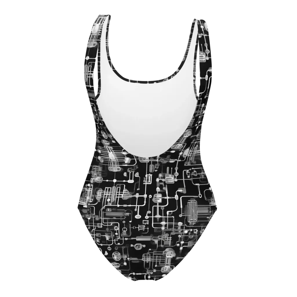 Noir Circuit on One-Piece Swimsuit — Back