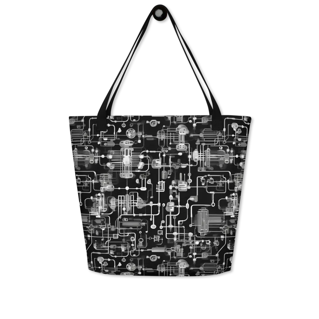 Noir Circuit on Large Tote Bag W/ Pocket — Front