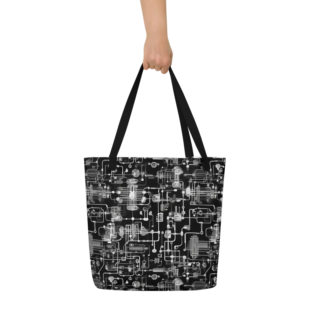 Noir Circuit on Large Tote Bag W/ Pocket — Front