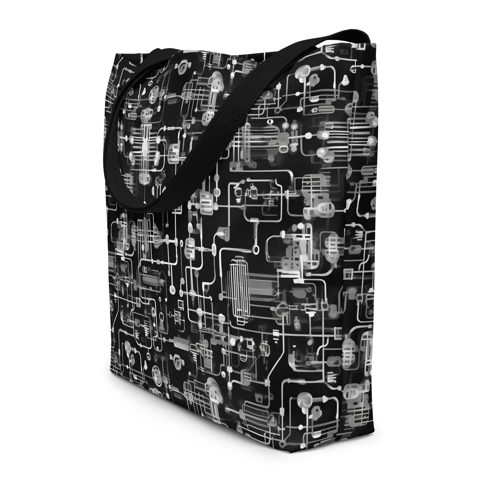 Noir Circuit on Large Tote Bag W/ Pocket — Front