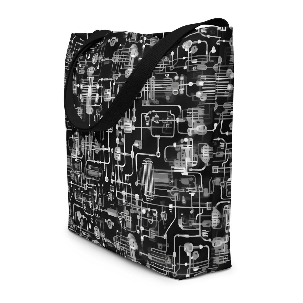 Noir Circuit on Large Tote Bag W/ Pocket — Front