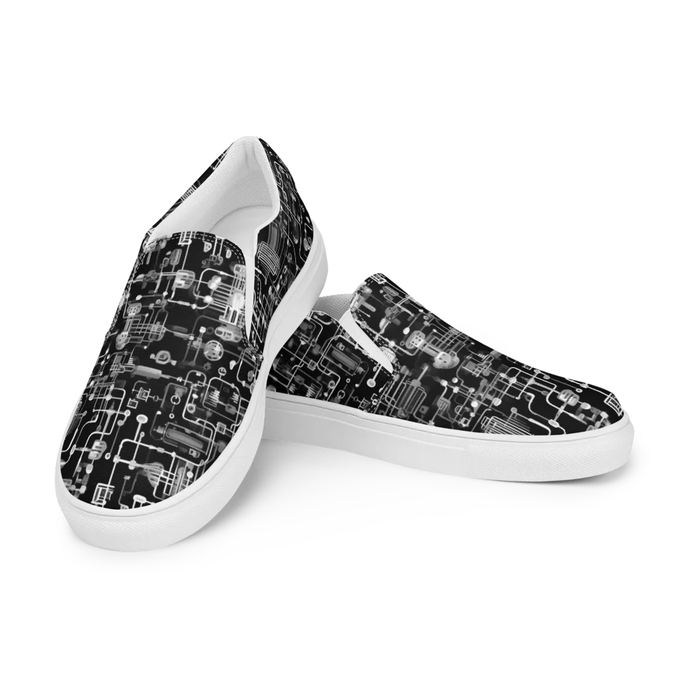 Noir Circuit on Women's Slip-On Canvas Shoes — Left Front